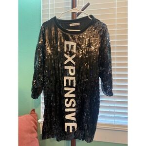 SJ Style Expensive Sequin Top Womens Black Silver Graphic Party Shirt XL